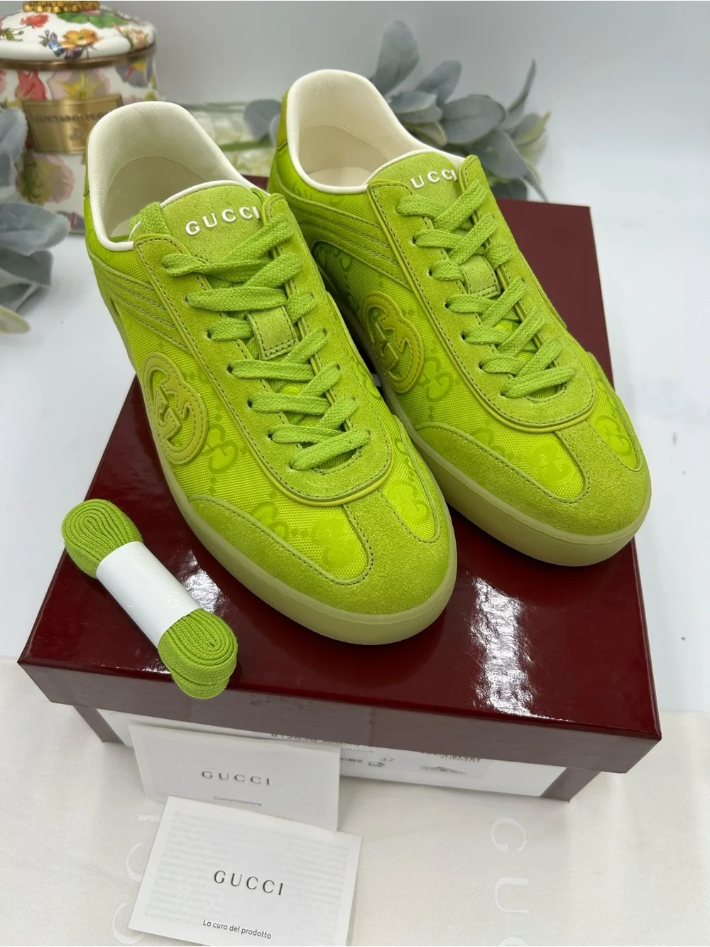 Women's Gucci G 75 suede GG monogram low top sneakers size 37 made in Italy